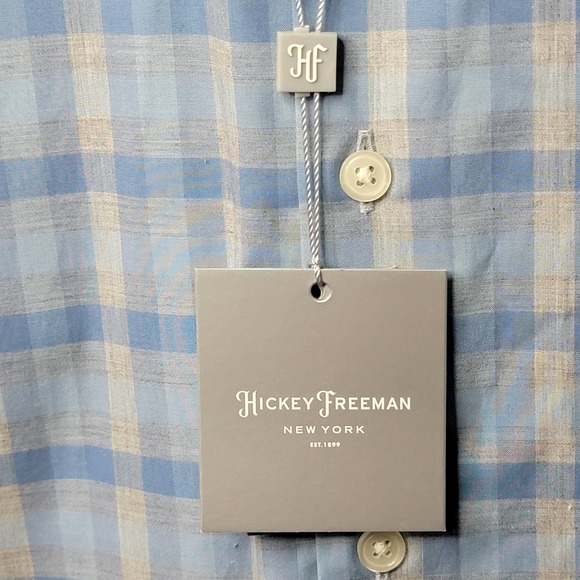 NWT Hickey Freeman Mens CRISP Blue Silver Plaid Long Sleeve Button Down Shirt XL - Picture 5 of 12